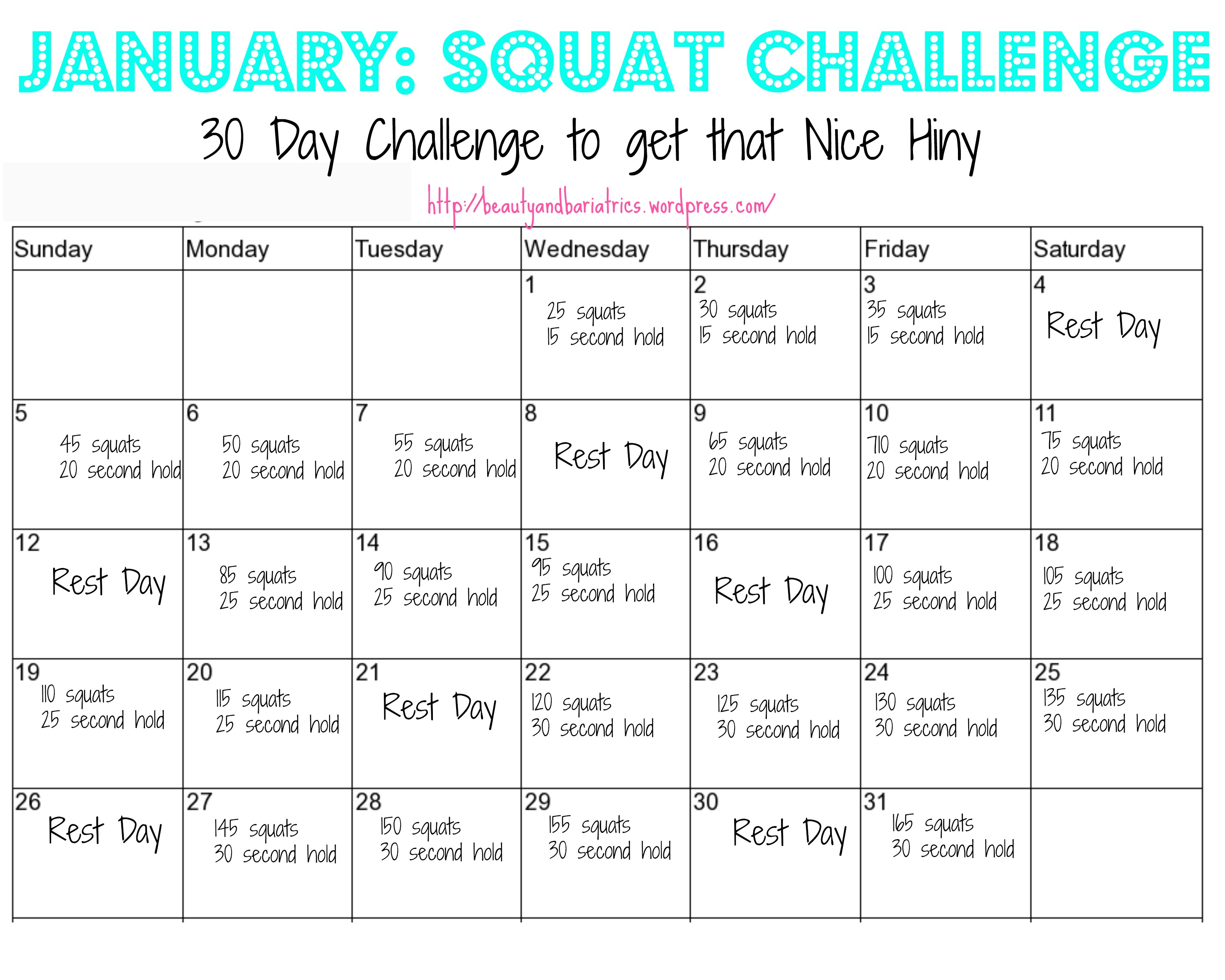 90 Day Squat Challenge Chart